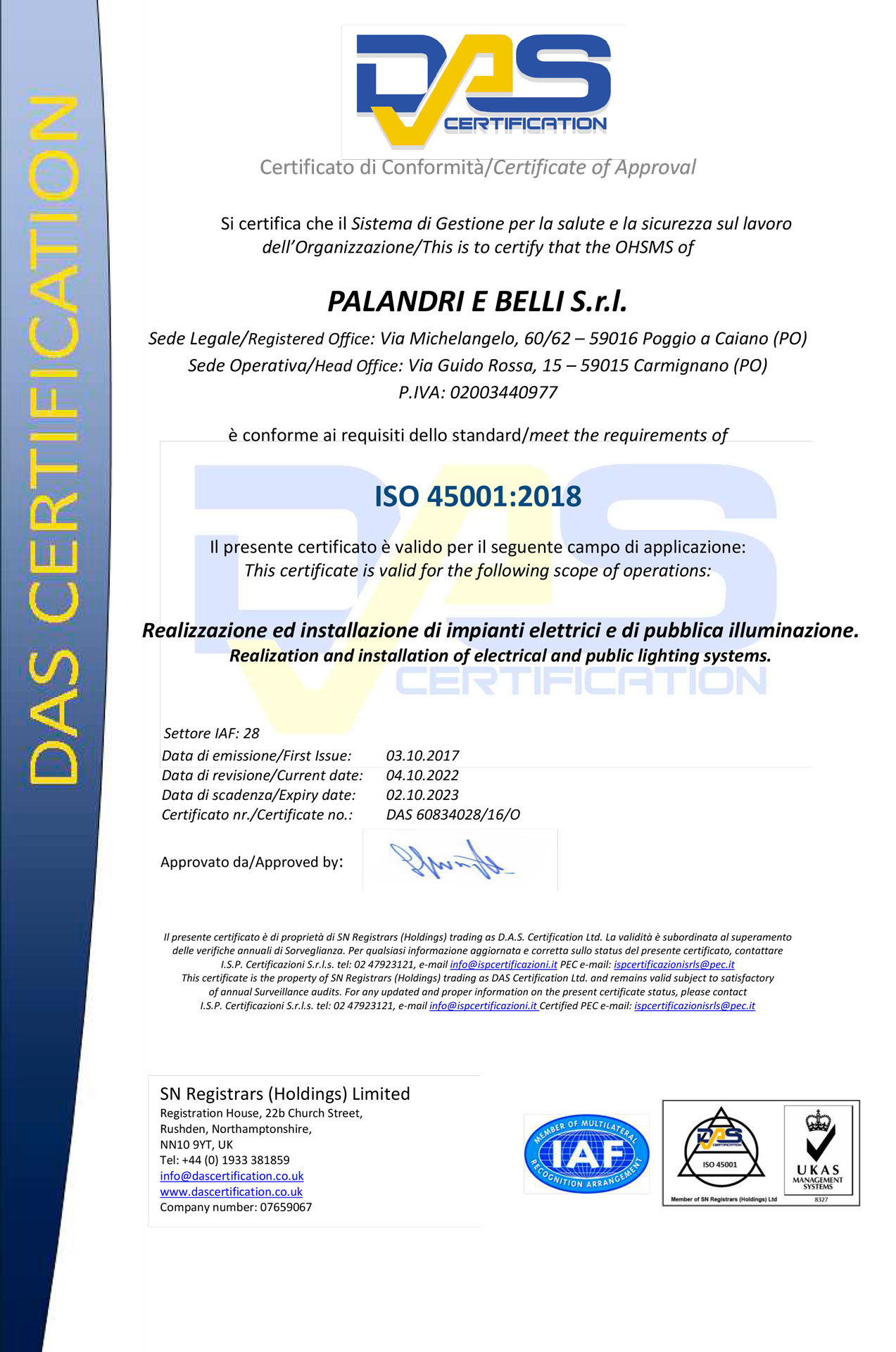 UNI EN ISO 45001 Palandri E Belli