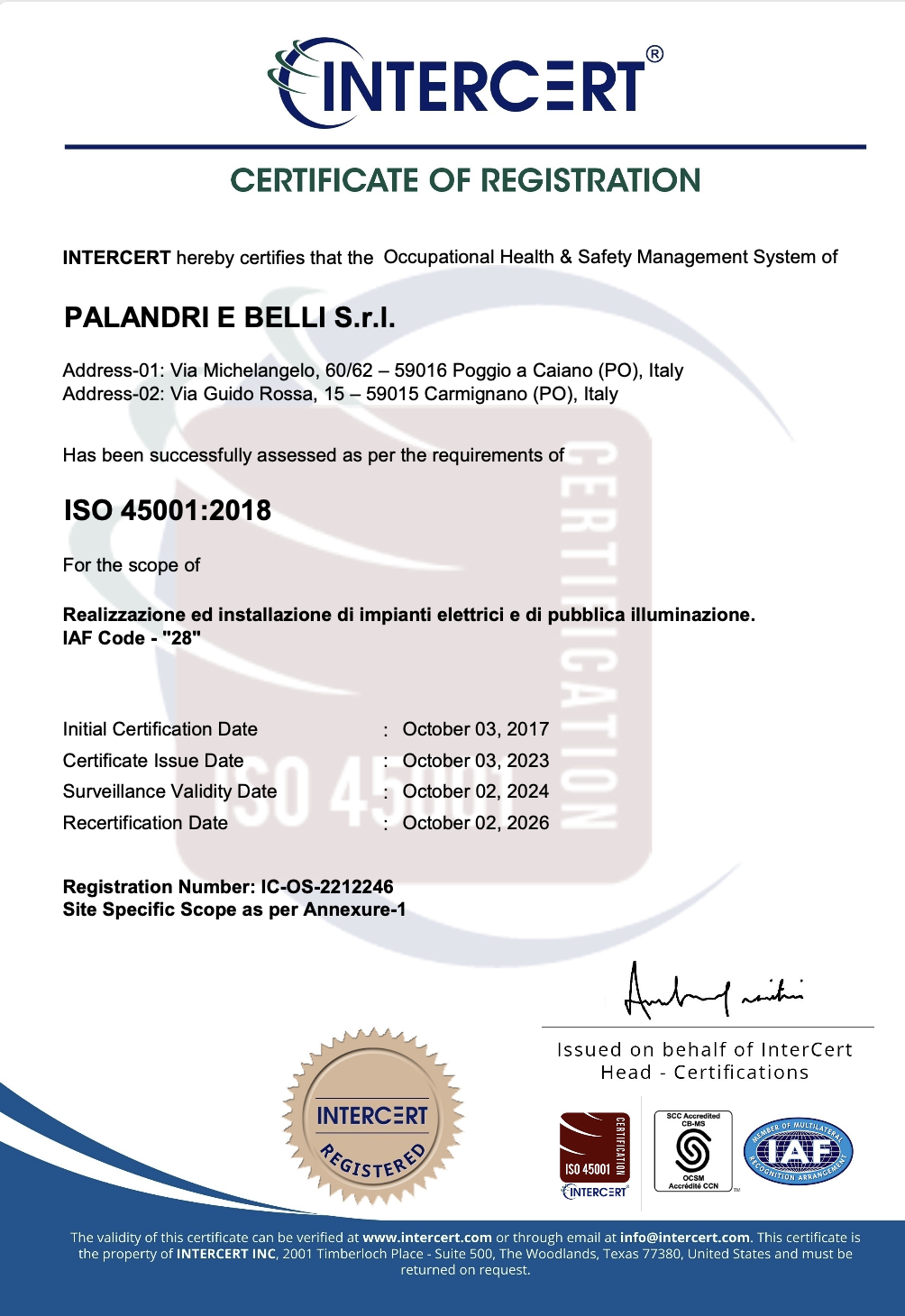 UNI EN ISO 45001 Palandri E Belli